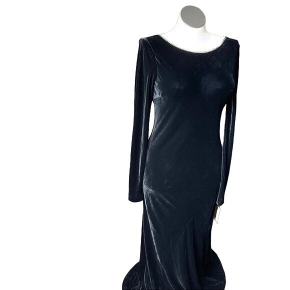 NWT 90’s Vintage $495 DKNY Bergdorf Goodman Black Velvet Beaded Gown Silk Blend - Picture 12 of 13